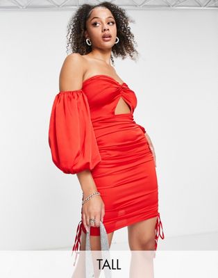 Красное атласное платье мини с вырезами и вырезами Parisian Tall Parisian