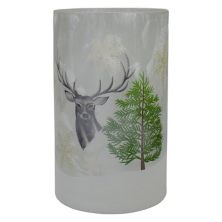 Northlight 10-in. Hand Painted Deer Pine & Snowflakes Glass Christmas Candle Holder Northlight