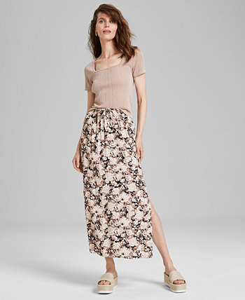 Women's Printed Pull-On Slit-Front Skirt, Created for Macy's And Now This