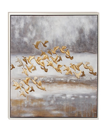 Картина на холсте в рамке с птицей и серебристой рамкой, 45 дюймов x 1 дюйм x 34 дюйма Rosemary Lane