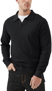 Kallspin Men's Knit Polo Sweater Regular Fit V Neck Cotton Long Sleeve Soft Classic Sweater Pullover Kallspin