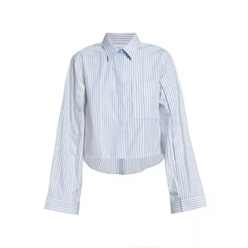 Полосатая хлопковая рубашка с высоким и низким вырезом Victoria Beckham