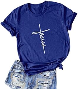 Nlife Women Causal Jesus Letter Printed T-Shirt Christian Graphic Short Sleeve T-Shirt Nlife