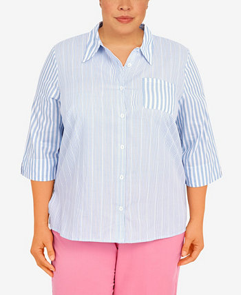 Plus Size Mixed Stripe Button Down Top Alfred Dunner