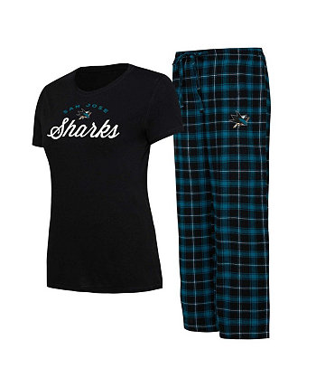 Женская черная, бирюзовая футболка San Jose Sharks Arctic и пижамные штаны для сна Concepts Sport