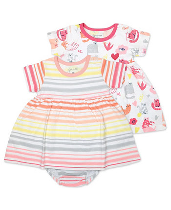 Baby Girls Caturday Print Dress, Pack of 2 Mac & Moon