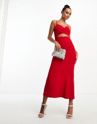 Красное платье макси с запахом спереди и вырезом Parallel Lines Parallel Lines