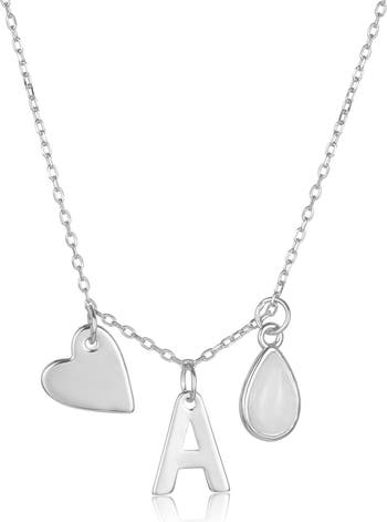 Ожерелье из стерлингового серебра с белым родиевым покрытием и тремя подвесками с лунным камнем ADORNIA