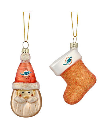 Набор из двух предметов Miami Dolphins с Санта-Клаусом и чулками из дутого стекла Memory Company