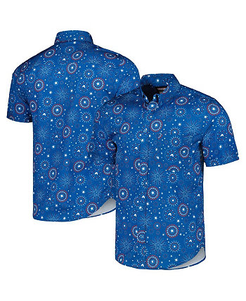 Мужская и женская синяя рубашка на пуговицах «Капитан Америка» «Звезды, полосы и щиты» KUNUFLEX RSVLTS