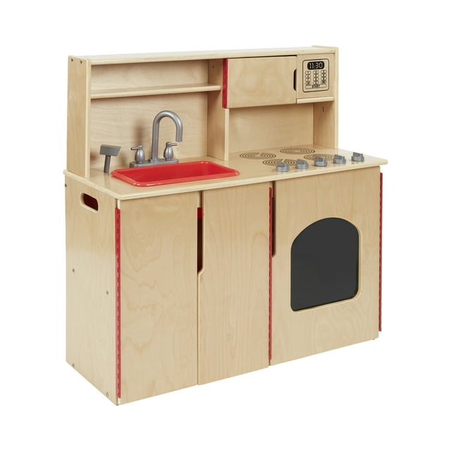 ECR4Kids 4-in-1 Kitchen, Sink, Stove, Oven, Microwave and Storage, Natural ECR4Kids