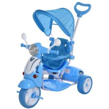 Qaba Children Ride On Moped Tricycle Interactive Music and Lighting Functions Blue Qaba