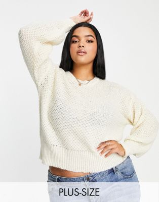 Vila Curve lattice knit sweater in cream Vila Curve