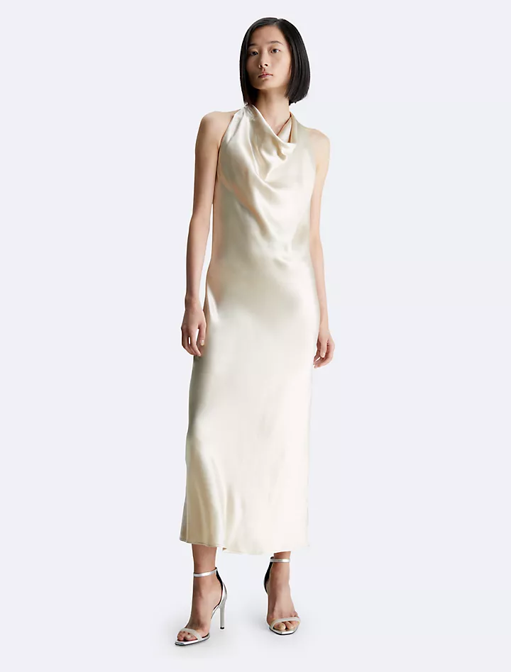 Платье макси с воротником-халтер и блестящим воротником Calvin Klein