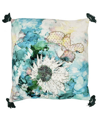 Акварельная цветочная вышивка с подушкой с кисточками, квадрат 20 дюймов Mod Lifestyles