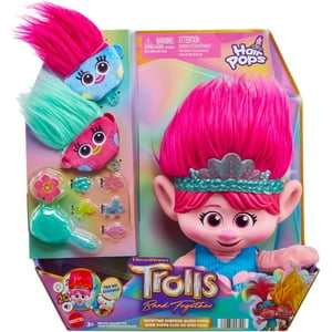 DreamWorks Trolls Band Together Plush Toy, Hair Pops Showtime Surprise Queen Poppy Doll Trolls