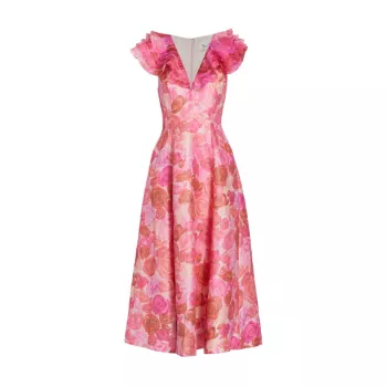 Enchanted Floral Linen-Blend Midi-Dress AJE