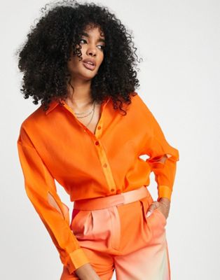 Annorlunda split sleeve shirt in orange organza Annorlunda