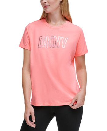 Женская хлопковая футболка с короткими рукавами и голографическим логотипом DKNY
