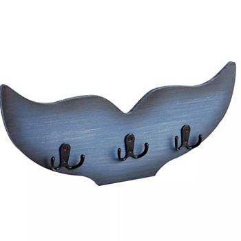 Настенная вешалка Whale Tail, морской декор, 39 см x 17 см x 2.5 см, три двойных крючка Kitcheniva