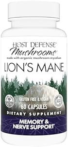 Host Defense Mushrooms Lion's Mane - Brain Health Support Supplement - Mushroom Supplement to Support Focus & Memory Function - Immune & Nervous System Support Supplement - 30 Capsules (Капсулы) (15 Servings (Порции))* Host Defense