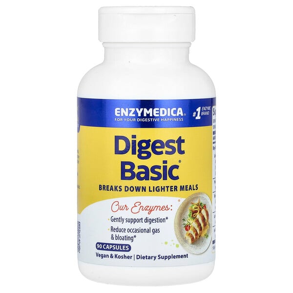 Digest Basic, Эссенциальные Ферменты для Пищеварения - 90 капсул - Enzymedica Enzymedica