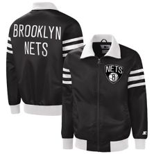 Мужская стартовая черная университетская куртка Brooklyn Nets The Captain II с молнией во всю длину Starter