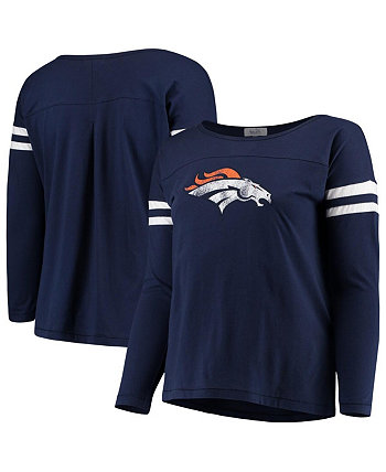 Женская футболка с длинным рукавом от Alyssa Milano Navy Denver Broncos Plus Size Free Agent Touch