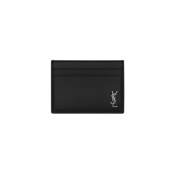Кожаный холдер для кредитных карт с логотипом Saint Laurent