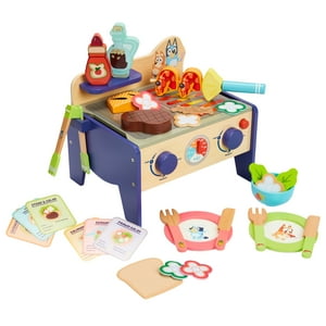 Bluey Wooden BBQ and Salad Set, 33-Piece colorful Playset, Ages 3+ Bluey