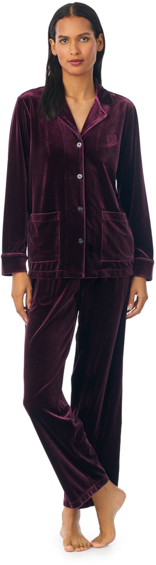 Длинный пижамный комплект с бархатным воротником и длинными рукавами LAUREN Ralph Lauren