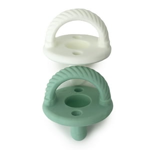 Itzy Ritzy Sweetie Soother Pacifier Set of 2- Silicone Newborn Pacifiers with Collapsible Handle & Two Air Holes for Added Safety; Set of 2 in Green and White, Ages Newborn & Up Itzy Ritzy