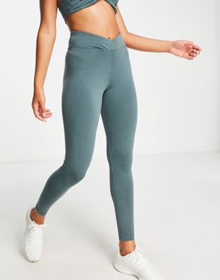HIIT wrap waist leggings in washed teal HIIT