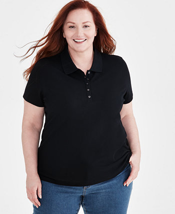 Plus Size Solid Cotton Polo Shirt, Created for Macy's Style & Co