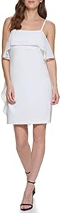 DKNY Women's Sleeveless Square Neck Ruffle Mini Dress DKNY