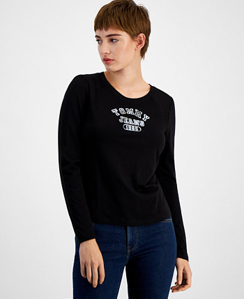 Женская футболка с объемными рукавами и металлизированным логотипом Tommy Jeans