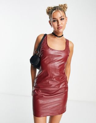 Пурпурное кожаное мини-платье со сборками Rebellious Fashion Rebellious Fashion