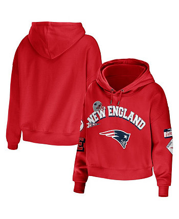 Скромный укороченный пуловер с капюшоном красного цвета для женщин New England Patriots больших размеров WEAR by Erin Andrews