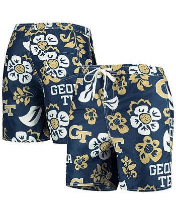 Men's Navy Georgia Tech Yellow Jackets Floral Volley Logo Swim Trunks Wes & Willy