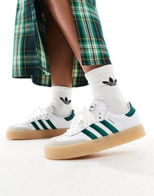 Унисекс кроссовки для повседневной жизни Adidas Originals Sambae, с резиновой подошвой, белые с зелёным Adidas