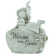 7.5&#34; Girl Laying on Rock &#34;Welcome To My Garden&#34; Outdoor Garden Statue Christmas Central