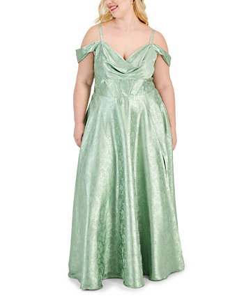 Модное атласное жаккардовое платье больших размеров с открытыми плечами B Darlin