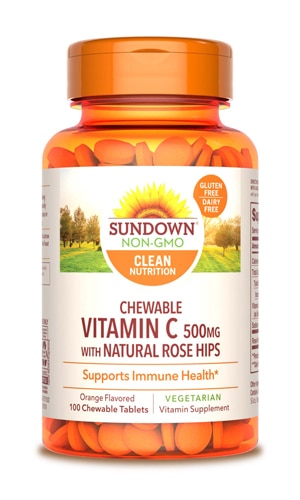 Жевательный витамин С с апельсином Sundown Naturals — 500 мг — 100 жевательных таблеток Sundown Naturals