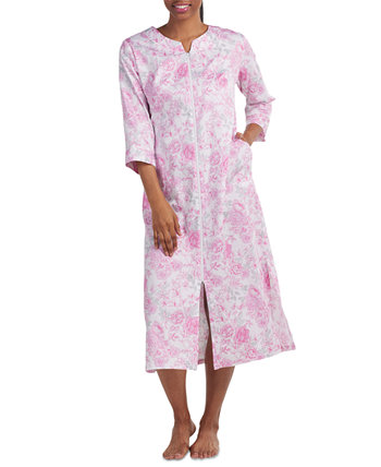 Women's Cotton 3/4-Sleeve Floral Robe Miss Elaine