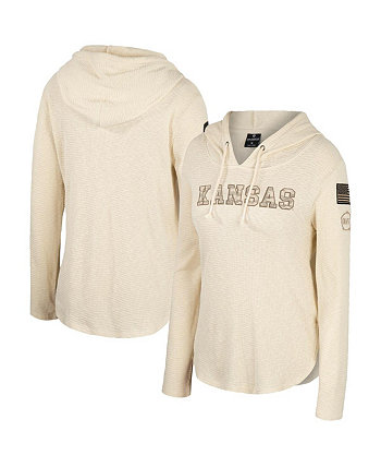 Women's Cream Kansas Jayhawks OHT Military-Inspired Appreciation Casey Raglan Long Sleeve Hoodie T-shirt Colosseum
