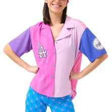 Women's Terez Pink Los Angeles Dodgers Color Block Button-Up Shirt TEREZ