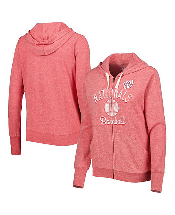 Women's Red Distressed Washington Nationals Training Camp Tri-Blend Lightweight Full-Zip Hoodie Touch