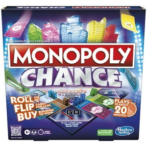 Monopoly Chance Board Game, Fast-Paced 20 Minute Family Game for Kids, 2-4 Players, White Elephant Gifts, 8+ Monopoly