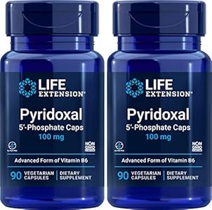 Life Extension Pyridoxal 5'-Phosphate Caps—Vitamin B6, 100 mg, Bioactive B6 for cardiovascular, kidney & nerve health—Gluten-Free, Non-GMO, Vegetarian—60 Vegetarian Capsules (Вегетарианские капсулы) Life Extension