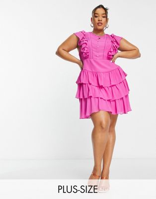 Розовое ярусное платье мини с кружевной отделкой Ever New Curve Forever New Curve